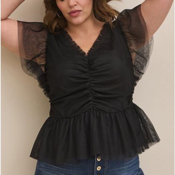 Torrid Black Mesh Ruffle Top 3X NWT 18859307 - Picture 15 of 16